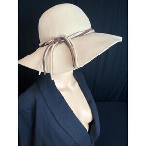 Khaki Tan Wool Felt Floppy Hat Thin Leather Band 100% wool One Size